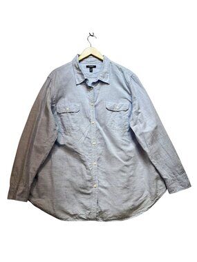 Chaps Womens Long Sleeve Button Up Boyfriend Shirt Size 2XL Light Blue Casual